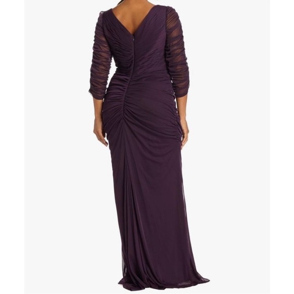Adrianna Papell Aubergine Embellished 3/4 Sleeve Ruched Formal Gown Size 8 - Picture 4 of 16
